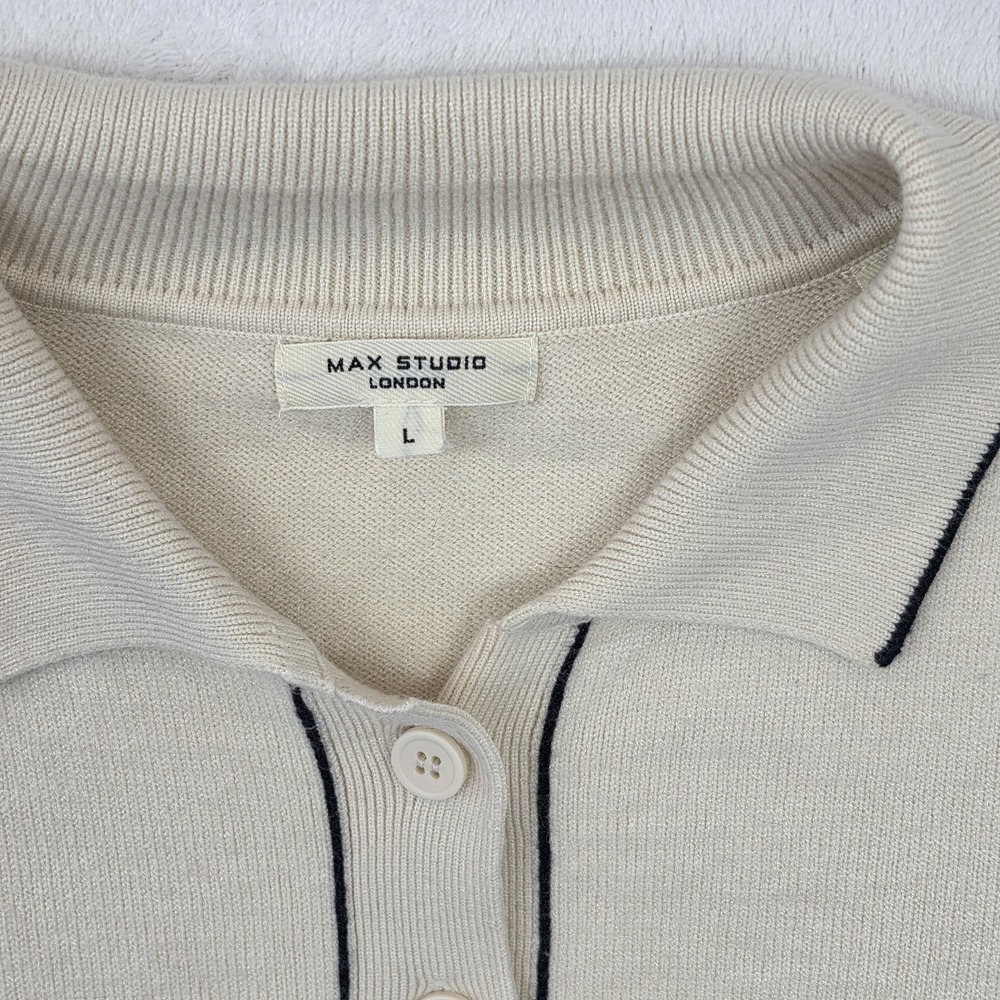 Max Studio London Sweater Polo Womens Large Cream Knit Minimalist Quiet Luxury P - Picture 2 of 8